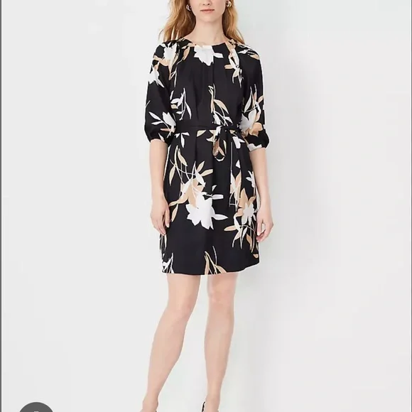 Ann Taylor Pleated Black Floral Dress - Picture 8 of 11